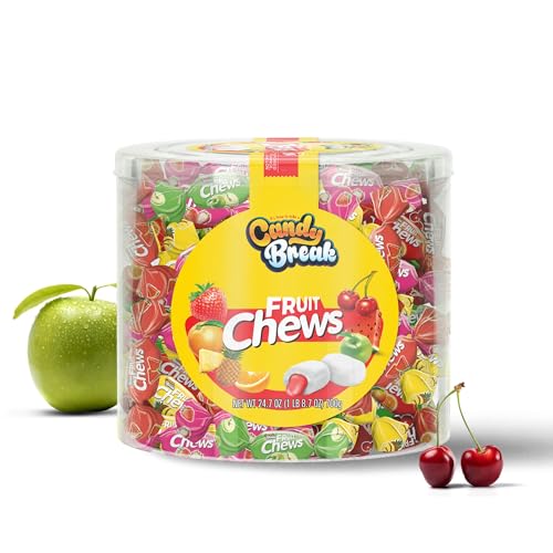 Candy Break Toffix Fruit Chews - Variety Pack of Fruit Candy with Flavored Filling, Strawberry, Apple, Watermelon, Cherry, Pineapple, Orange Flavors, Individually Wrapped Snacks, 24 oz