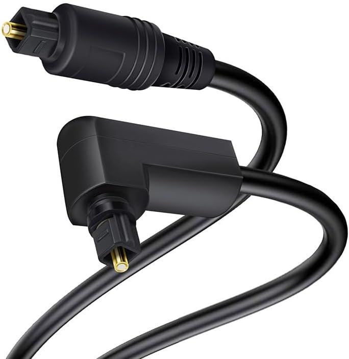 BaseWish90 Degree Slim Digital Audio Optical Cable for Sound Bar, TV, PS4, Xbox - Fiber Optic Toslink Cord, Black (3M/9.84ft)