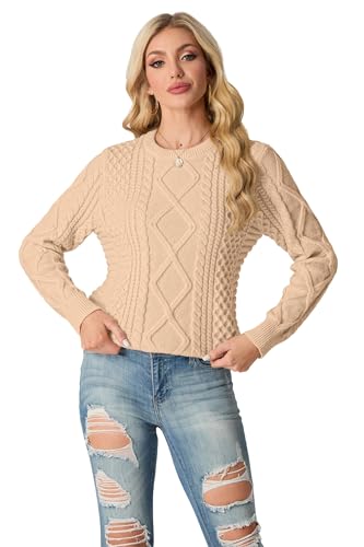 Image of GRECERELLE 2026 Womens Fall Winter Long Sleeve Casual Pullover Sweater Tops | Crewneck, Cable Knit, Chunky, Vintage Style, Anti-static(XS-2XL)