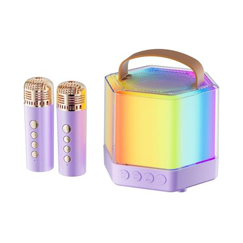 Ruwshuuk Altavoz portátil con micrófono, máquina de karaoke micrófono inalámbrico | altavoz portátil con micrófono - Suministros de música con caja de luz colorida para reuniones familiares,