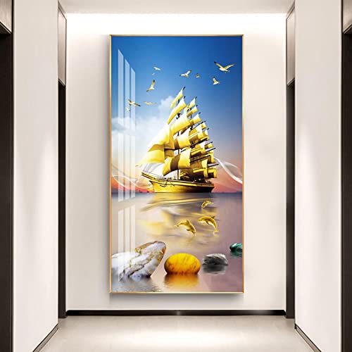 Toile bateau chinois doré de 60x120cm sans cadre pour salon