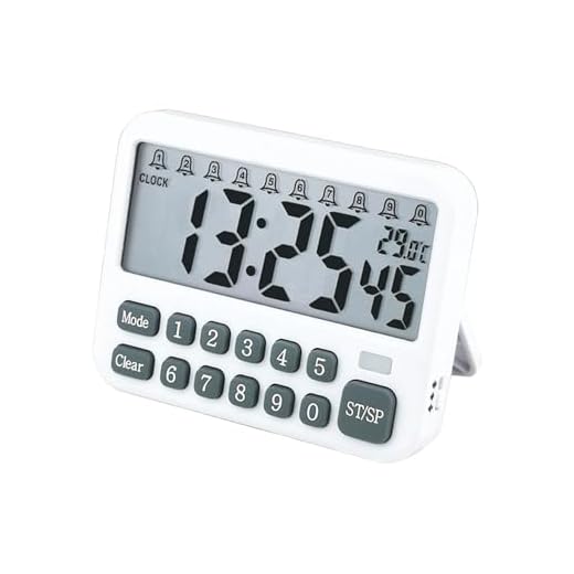 Digital Multifunction Timer with Clock, 10 Preset Alarms, Countup & Countdown, Memory Settings, White