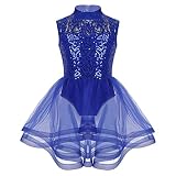 Girls Figure Ice Skating Dress Ballet Dress Leotard Dance Sleeveless Mock Neck Sequins Back Roller S