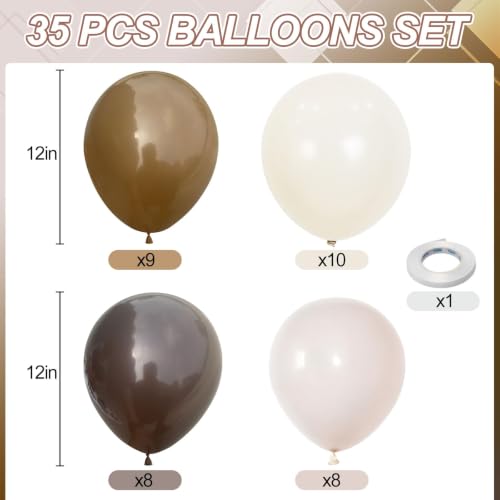 Image of Brown Balloons, 12 Inch Coffee Brown Tan Cream Sand White Balloons | for Neutral Bear Baby Bridal Shower Boho Wedding Woodland Fall Autumn Thanksgiving Rustic Birthday Party Decorations