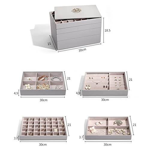 Vlando Jewelry Tray - Faux Leather Multi-Layer Jewelry Earring Necklace Bracelet Rings Display Storage Organizer For Desktop Drawer, 4-Layer W/Lid, Grey #TOP3