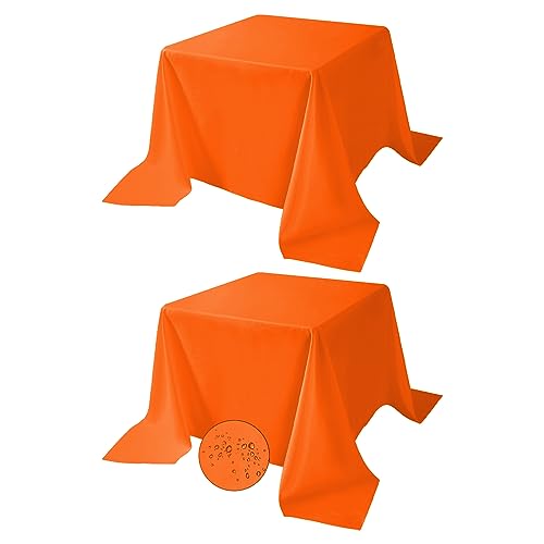 Fokitut 2 Pack Waterproof Square Tablecloth, 90x90 Inch, Stain Resistant and Wrinkle Polyester Table Cloth, Fabric Table Cover for Kitchen Dining, Wedding, Party, Holiday Dinner-Orange