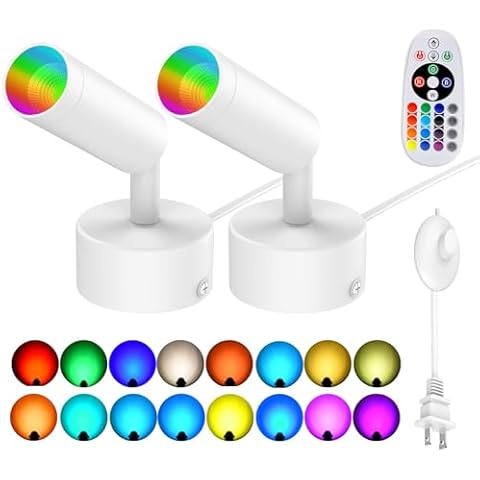 iCreating LED Spot Lights Indoor - RGBW Uplighting Indoor with Remote for Plants Color Changing 12W Small tree Spotlight Mini Stage Lights Floor Light Plug in Uplights for Christmas Halloween (2 Pack) Cover