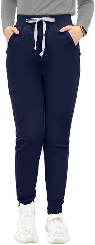 Kitmaz High Waisted Scrub Pants for Women - 4-Way Stretch Anti-Wrinkle Medical Slim Fit Jogger Pants, Drawstring & 5 Pockets