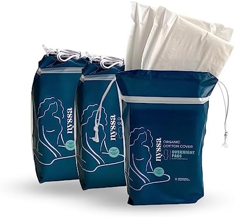 Nyssa Organic Cotton Cover Overnight Super Absorbency Pads, for Teens & Adults, 3x8-Pack (24 Pads), FSA/HSA Eligible