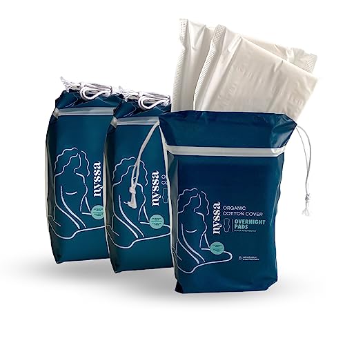Nyssa Organic Cotton Cover Overnight Super Absorbency Pads, For Teens & Adults, 3X8-Pack (24 Pads), Fsa/Hsa Eligible #TOP30