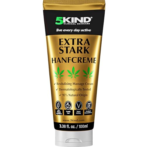 5kind Extra Starke Hanfcreme 100ml - Hochkonzentriertes Hanföl und Arnika-Creme - zur Massage von Gelenken & Muskeln, unterem Rücken, Knien, Nacken & Schultern - Reich an natürlichen Extrakten