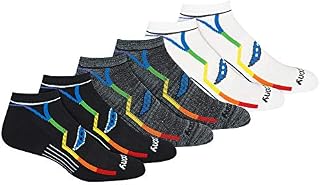 Saucony Men's Multi-Pack Bolt Performance Comfort Fit No-Show Socks, Black Grey White