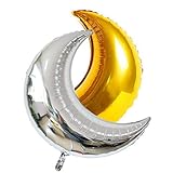 Crescent Moon Shaped Mylar Balloons 36 inch Gold Moon and Star Party Balloons Pack of 10 for Birthday Party Anniversary Celebrate Parties Wedding Baby Shower Decorations (Gold and Silver Moon)