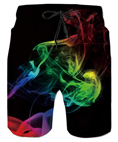 Belovecol Mens Bathing Suits Colorful Smoke Print Swim Trunks Knee Length Long Board Shorts M