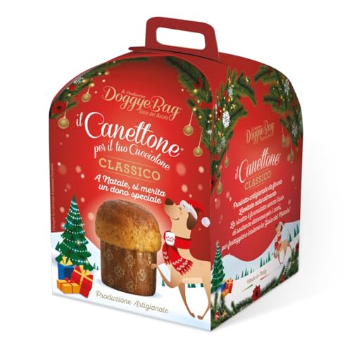 DoggyeBag Panettone Artisanal pour Chiens - Goûter de Noël Savoureux et Authentique sans conservateurs - Produit de Boulangerie au levain Naturel pour Chiens - Emballage raffiné - 125g