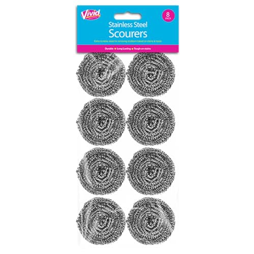 Stainless Steel Scourers -8 Pcs Washable and Reusable Rust Resistant Scourer , Cleaning Hard Stain on Any Utensils Dissolves Stubborn Dirt Grease, Powerful and Effective Clean Scrubbing Pad(1 Pack)