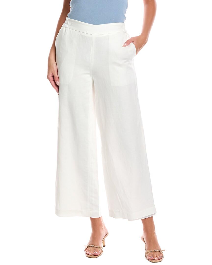 TAHARI T Womens Wide-Leg Linen-Blend Pant L White