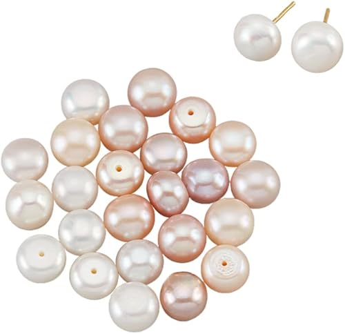 NBEADS 24 cuentas de perlas de agua dulce con agujero medio perforado de 3 colores, alrededor de 8  0.335 in, perlas naturales de agua dulce