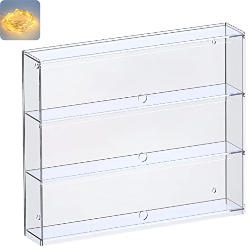 Nynelly 3-Layer Clear Acrylic Display Case with Door,Wall-Mounted Display Shelf for Funko Pop,Desktop Display Case for Collectible Action Figure,Dustproof Storage Organizer(40.6x9.3x38.8 cm)
