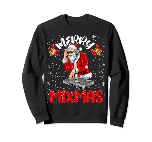 Image of Merry Mixmas Cool Merry Xmas Santa DJ Wearing Sunglasses Sweatshirt