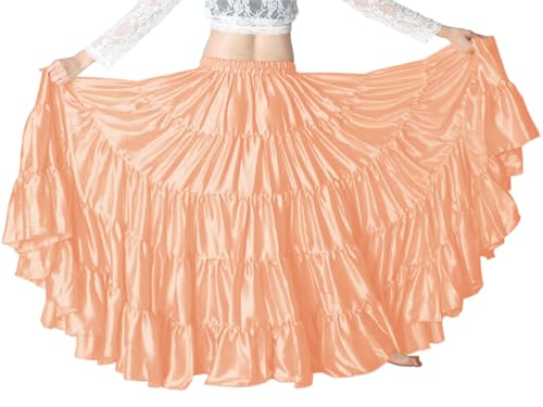 Indian Trendy Women's Satin 12 Yard 5 Tiered Gypsy Belly Dance Skirt Flamenco