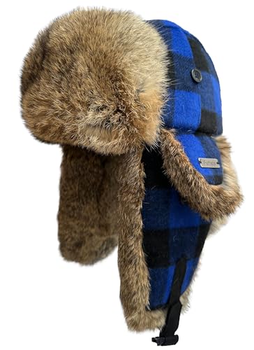 100% Real Rabbit Fur Winter Trapper Hat for Men Women Russian Fur Ushanka Aviator Hat Mens Trapper Hat