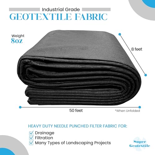 Super Geotextile 4, 6, 8 oz Non Woven Fabric for Landscaping, French Drains, Underlayment, Erosion Control, Construction Projects - 8 oz (8x50)