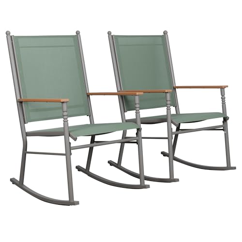 Shintenchi 2 Pieces Outdoor Rocking Chair Set,Upgraded Patio Set with High Back,Breathable Fabric Chairs Outdoor Textilene Rocking Chair for Patio, Garden, Balcony, Pool