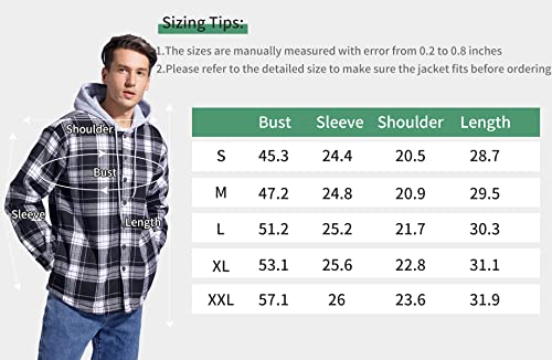 Derbars Cotton Plaid Jacket Fleece Lined Flannel Shirts Sherpa Button Down Jackets With Hood For Men Black X-Large #TOP6