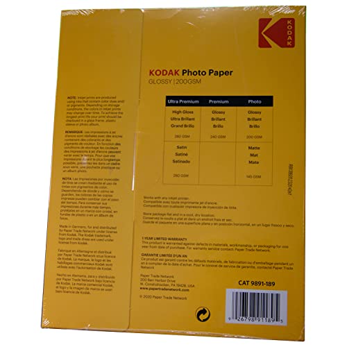 Kodak 8209017 Photo Paper, 8.0 Mil 200Gsm, Glossy, 8-1/2 X 11, 100 Sheets/Pack #TOP1