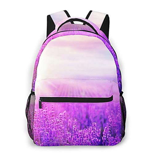 RTUBNSD Mochila Escolar Niño Chico Chica  Flor púrpura Puesta de Sol sobre Violeta