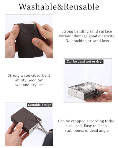 16 Stück Schleifschwämme, 36/60/80/100/120/150/180/220 Körnung Schmirgelpapier, Schleifpapier Holz, Handschleifer, Waschbar Wiederverwendbar zum Schleifen, Polieren Metall, Holz,Sanding Sponges