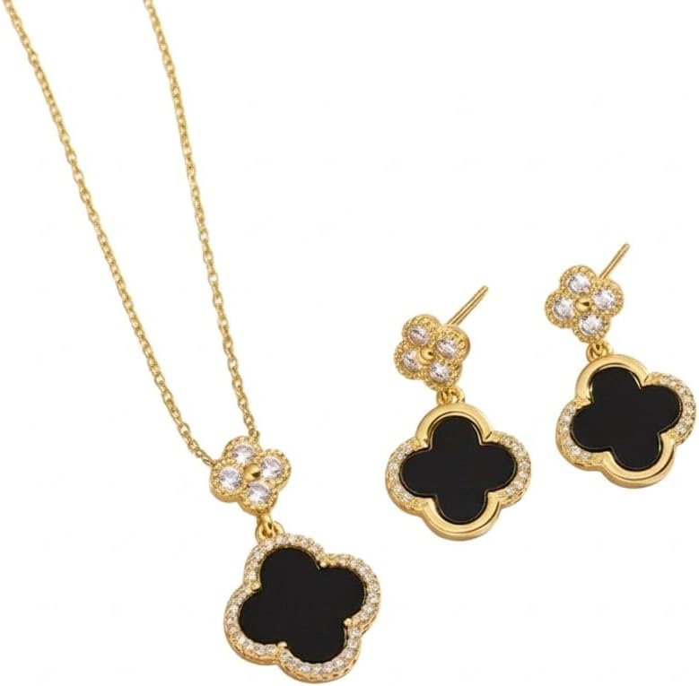 ZYRA Gold Plated Clover Four Leaf Necklace Pendant and Earrings for Women Clover Set Jewelry Gifts for Women