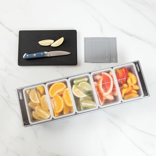Restaurantware Bar Lux 19.6 x 6.3 x 3.7 Inch Condiment Caddy 1 Durable Bar Caddy - 5 Removable Compartments Built-In Lid Black Plastic Condiment Holder For Restaurant Store Cocktail Garnish by Restaurantware - Used condition - Image 7