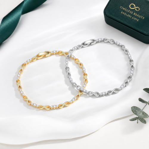 Goxygen 14K Gold Plated Infinity CZ Tennis Bracelet for Women — view 5