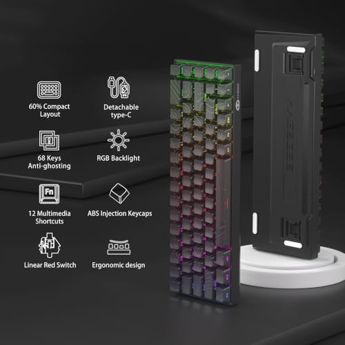 Image of MageGee Portable 60% Mechanical Gaming Keyboard, RGB Backlit Compact 68 Keys Mini Wired Office Keyboard with Red Switches for Laptop PC Mac - Black Contour Lines