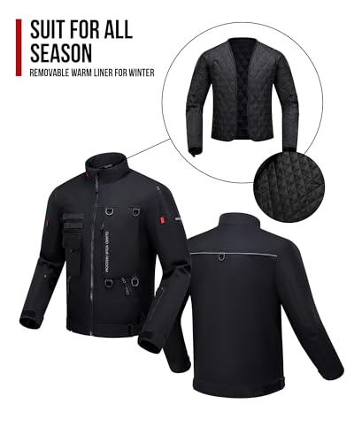RIDEIRON Motorradjacke Herren Winter CE Class A mit Schulter- und Ellenbogenpolstern(CE-2),herausnehmbarem Innenfutter winddichtem Motorradschutz Schwarz-M