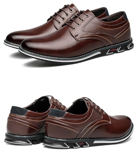 Men's Dress Shoes Wide Width, Comfort Dress Sneakers Men Fashion Business Casual Oxford Shoes Soft Derby Shoe for Working Driving Walking Brown, 11.5 Wide3
