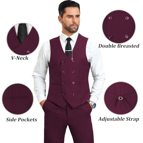 Image of Mens Suit Slim Fit 3 Piece Double Breasted Suit Men Formal Tuxedo Set Casual Wedding Prom Groom Suits