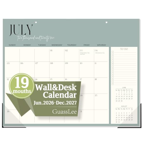 Image of Guasslee Desk Calendar 2026-2027(Jun. 2026 - Dec. 2027), 19-Month School Year Compact Desktop & Wall Calendar, 14 inch x 11 inch Thick Paper Monthly Planner for Small Space, Home Office, Dorm & School