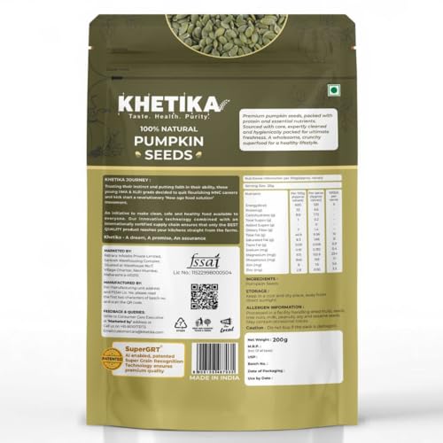 Image of Khetika Pumpkin Seeds 200g I AAA Grade I Raw & Unroasted Pumpkin Seed I Seeds For Eating I Rich in Protein, Dietary Fibre, Omega -3, Magnesium, Zinc