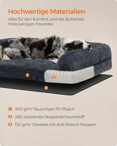 Feandrea FluffyHug Hundebett, Hundekissen Größe XL, Hundematte für mittelgroße und große Hunde, Hundesofa Noppenschaumstoff, Bezug abnehmbar und waschbar, 106 x 76 x 16 cm, dunkelgrau PGW233G02V1