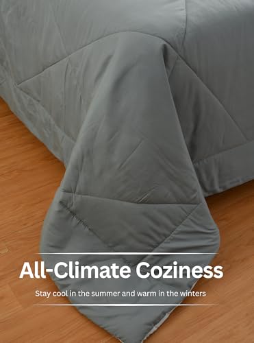 Image of Galaxy Home Decor Premium Microfibre Reversible Comforter | Ultra-Soft, Lightweight & All-Season Warm Quilt | Cozy AC Blanket for Single Bed 60 inch x 90 inch | 220 GSM, Grey & Silver