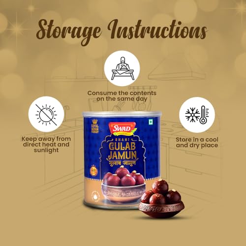 Image of SWAD Shahi Gulab Jamun 1kg Tin | Soft & Spongy Indian Sweet | Ready-to-Serve Mithai | Traditional Dessert for Festivals & Celebrations