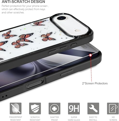 Image of VONZEE Glitter Butterfly Back Cover Case Compatible with iPhone 17 Air, Clear Cute Bling Sparkle Shiny Soft TPU Bumper Shockproof Women Girls Slim Protective Phone Cover for iPhone 17 Air 6.6 inch,Black