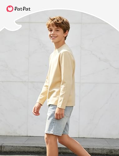 Image of PATPAT Boys Long Sleeve Shirts Cotton Solid Crew Neck Basic Shirts 5-16 Years