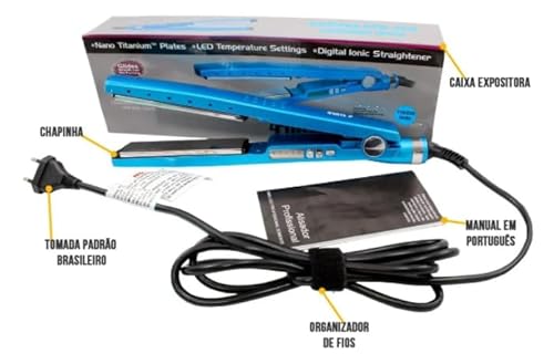 Kit Prancha Chapinha Nano Titanium + Secador Profissional 8600w + Modelador De Cachos Spiral Volatem