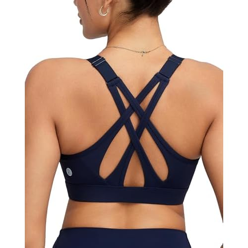 RUNNING GIRL Sports Bras for Women High Support, Adjustable Straps High Impact Sports Bras with Sewn in Pads Running Bra Inky Blue Large