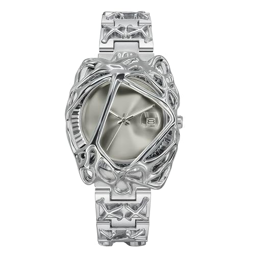 BARAMON Watches for Men Fashion Unique Quartz Watch Hip Hop Rock Punk Wrist Watch Casual Cool Wristwatches Stainless Steel Waterproof Men's Watch for Gift