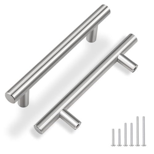 Gobrico 10 Pack 5 Inch Hole Centers Cabinet Handles Brushed Nickel Stainless Steel Cabinet Pulls Satin Nickel Dresser Drawer Pulls Kitchen Handles 7.5